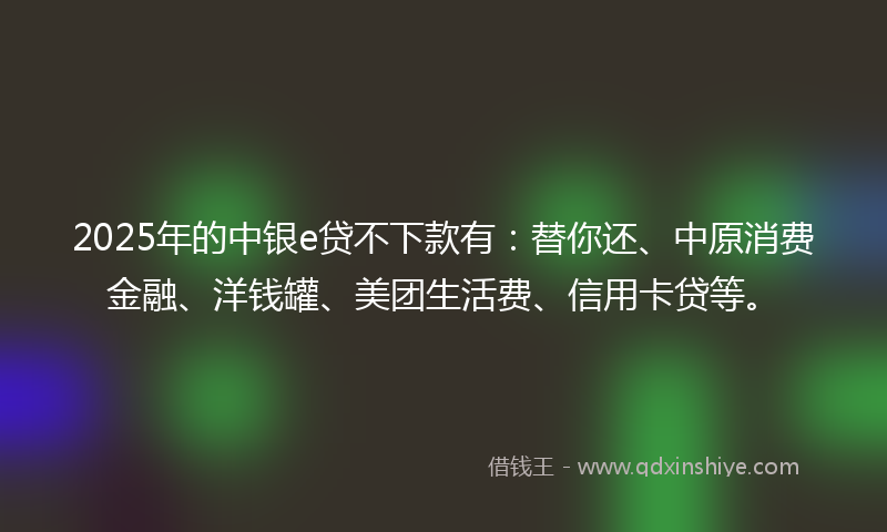 2025年的中银e贷不下款有：替你还、中原消费金融、洋钱罐、美团生活费、信用卡贷等。