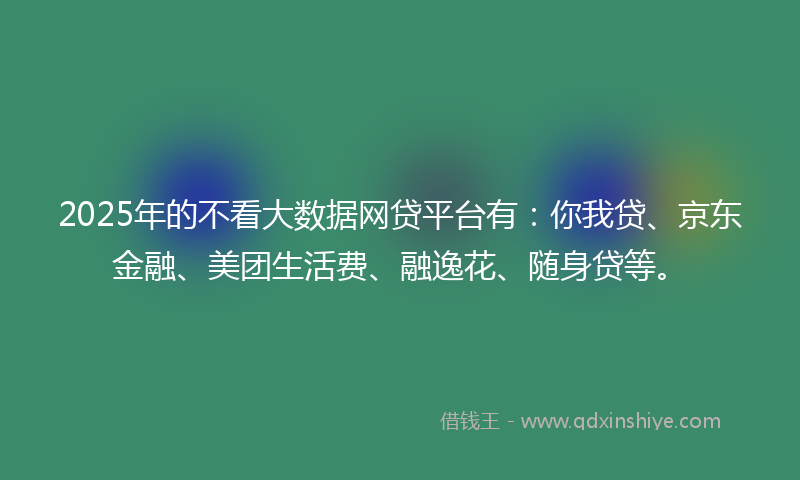 2025年的不看大数据网贷平台有：你我贷、京东金融、美团生活费、融逸花、随身贷等。