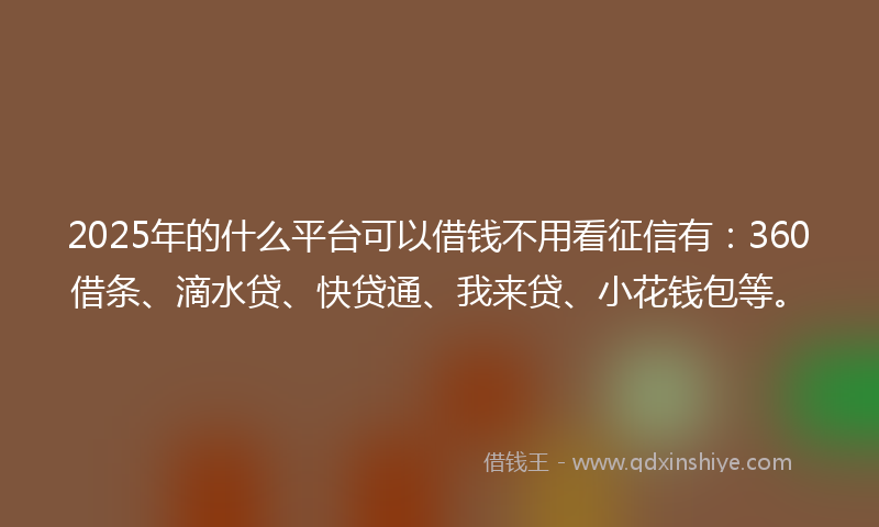 2025年的什么平台可以借钱不用看征信有：360借条、滴水贷、快贷通、我来贷、小花钱包等。