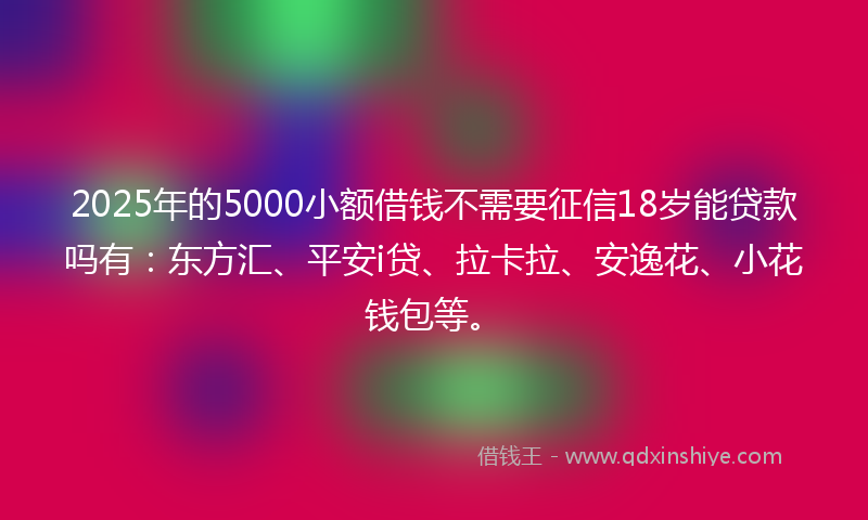 2025年的5000小额借钱不需要征信18岁能贷款吗有：东方汇、平安i贷、拉卡拉、安逸花、小花钱包等。