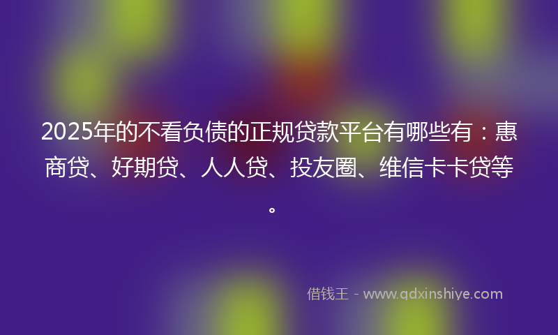 2025年的不看负债的正规贷款平台有哪些有：惠商贷、好期贷、人人贷、投友圈、维信卡卡贷等。
