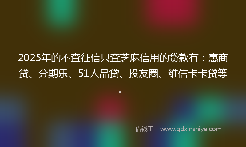 2025年的不查征信只查芝麻信用的贷款有：惠商贷、分期乐、51人品贷、投友圈、维信卡卡贷等。