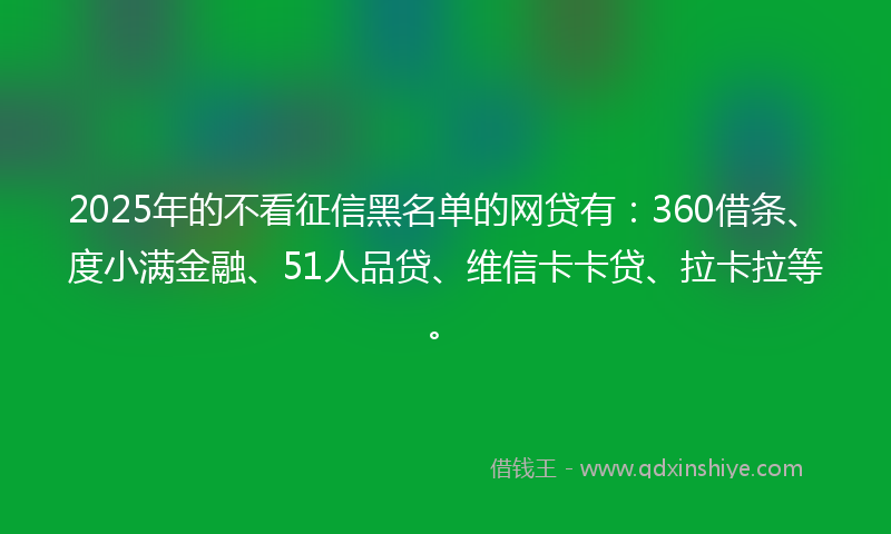 2025年的不看征信黑名单的网贷有：360借条、度小满金融、51人品贷、维信卡卡贷、拉卡拉等。