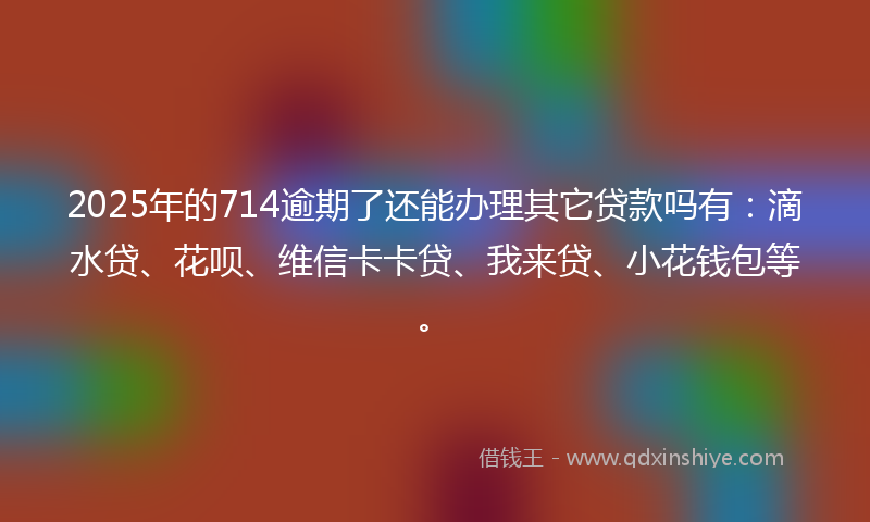2025年的714逾期了还能办理其它贷款吗有：滴水贷、花呗、维信卡卡贷、我来贷、小花钱包等。