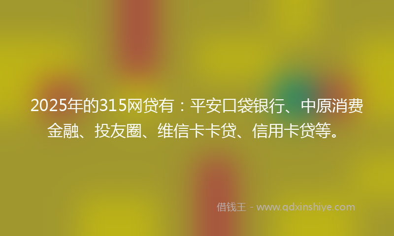 2025年的315网贷有：平安口袋银行、中原消费金融、投友圈、维信卡卡贷、信用卡贷等。