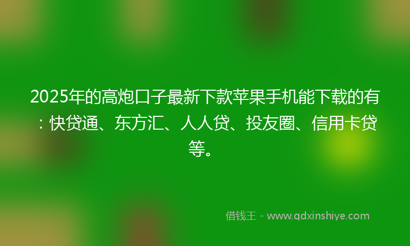 2025年的高炮口子最新下款苹果手机能下载的有：快贷通、东方汇、人人贷、投友圈、信用卡贷等。