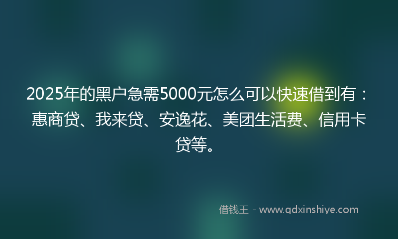 2025年的黑户急需5000元怎么可以快速借到有：惠商贷、我来贷、安逸花、美团生活费、信用卡贷等。