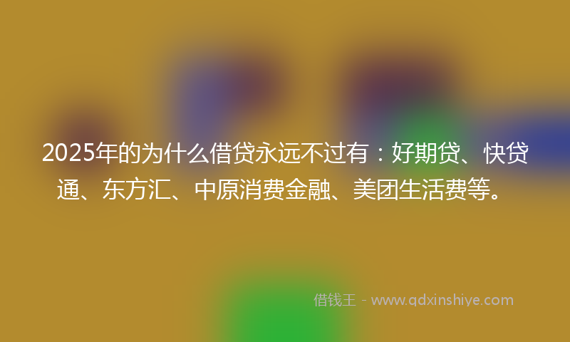 2025年的为什么借贷永远不过有：好期贷、快贷通、东方汇、中原消费金融、美团生活费等。