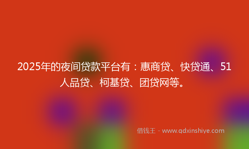 2025年的夜间贷款平台有：惠商贷、快贷通、51人品贷、柯基贷、团贷网等。