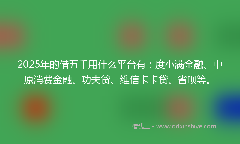 2025年的借五千用什么平台有：度小满金融、中原消费金融、功夫贷、维信卡卡贷、省呗等。