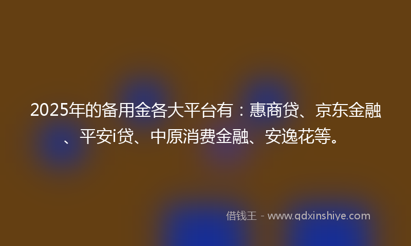 2025年的备用金各大平台有：惠商贷、京东金融、平安i贷、中原消费金融、安逸花等。