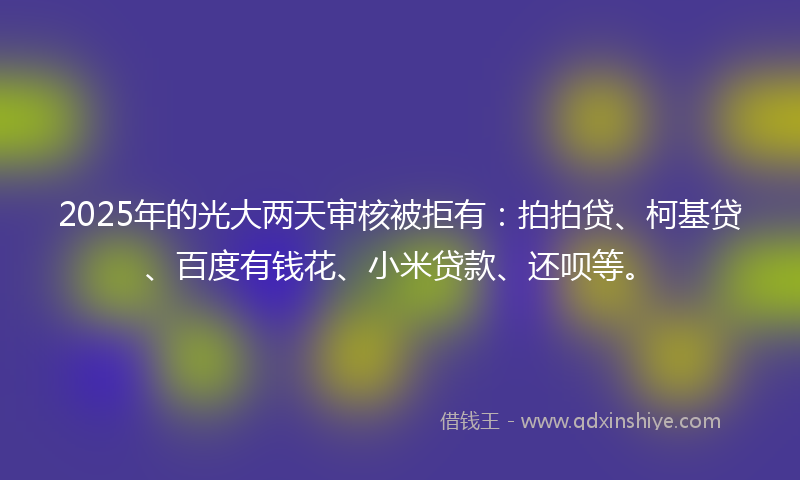 2025年的光大两天审核被拒有：拍拍贷、柯基贷、百度有钱花、小米贷款、还呗等。