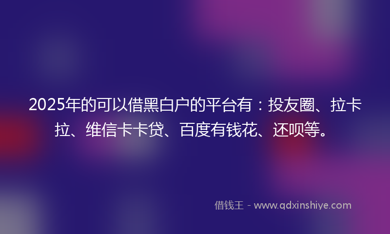 2025年的可以借黑白户的平台有：投友圈、拉卡拉、维信卡卡贷、百度有钱花、还呗等。