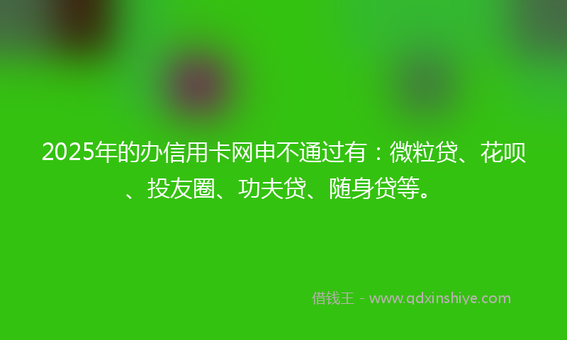 2025年的办信用卡网申不通过有：微粒贷、花呗、投友圈、功夫贷、随身贷等。