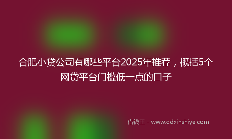 合肥小贷公司有哪些平台2025年推荐，概括5个网贷平台门槛低一点的口子