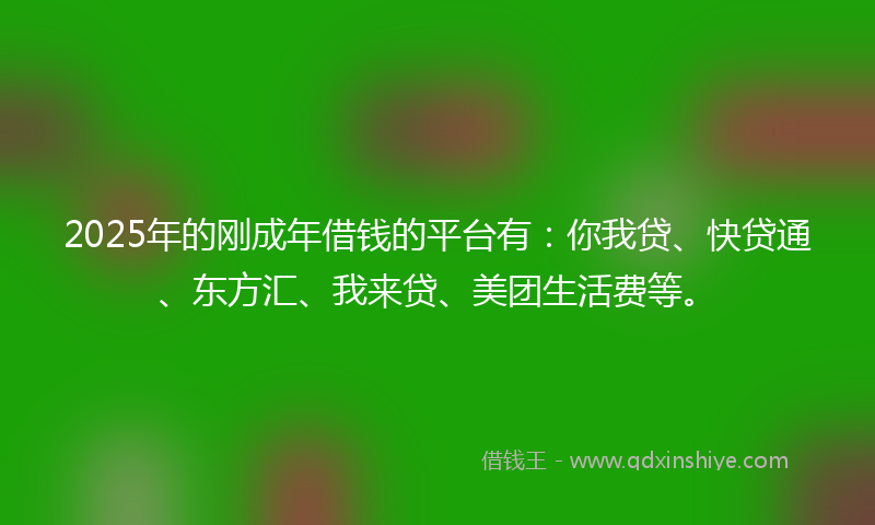 2025年的刚成年借钱的平台有：你我贷、快贷通、东方汇、我来贷、美团生活费等。