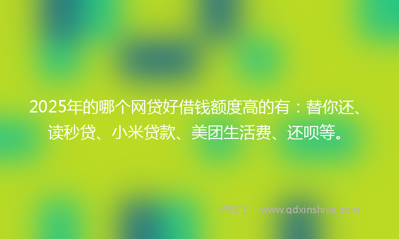 2025年的哪个网贷好借钱额度高的有：替你还、读秒贷、小米贷款、美团生活费、还呗等。