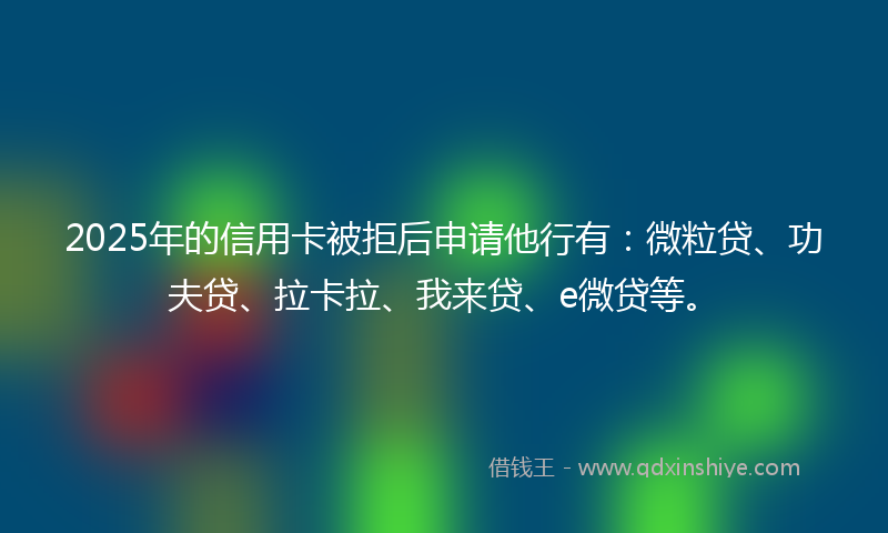 2025年的信用卡被拒后申请他行有：微粒贷、功夫贷、拉卡拉、我来贷、e微贷等。