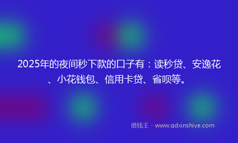 2025年的夜间秒下款的口子有：读秒贷、安逸花、小花钱包、信用卡贷、省呗等。
