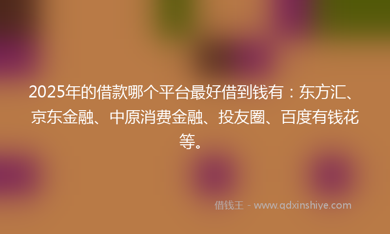 2025年的借款哪个平台最好借到钱有：东方汇、京东金融、中原消费金融、投友圈、百度有钱花等。