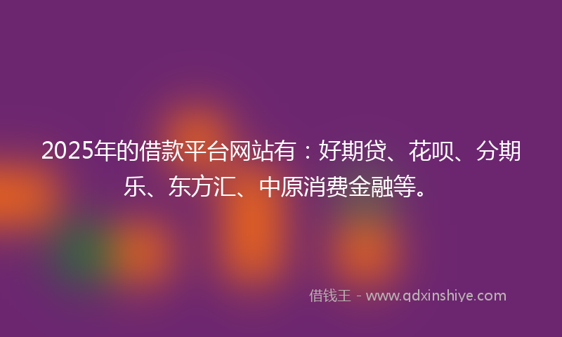 2025年的借款平台网站有：好期贷、花呗、分期乐、东方汇、中原消费金融等。