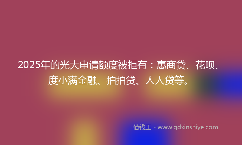 2025年的光大申请额度被拒有：惠商贷、花呗、度小满金融、拍拍贷、人人贷等。