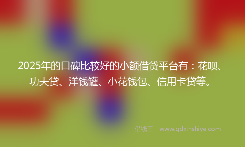 2025年的口碑比较好的小额借贷平台有：花呗、功夫贷、洋钱罐、小花钱包、信用卡贷等。
