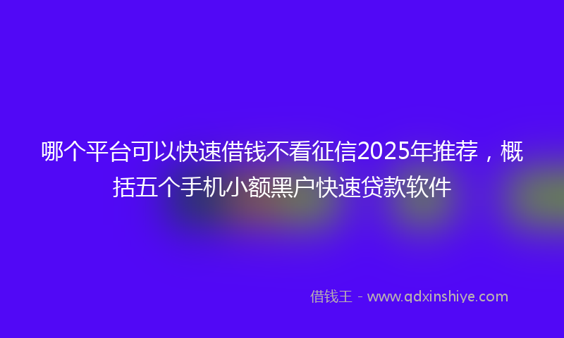 哪个平台可以快速借钱不看征信2025年推荐，概括五个手机小额黑户快速贷款软件