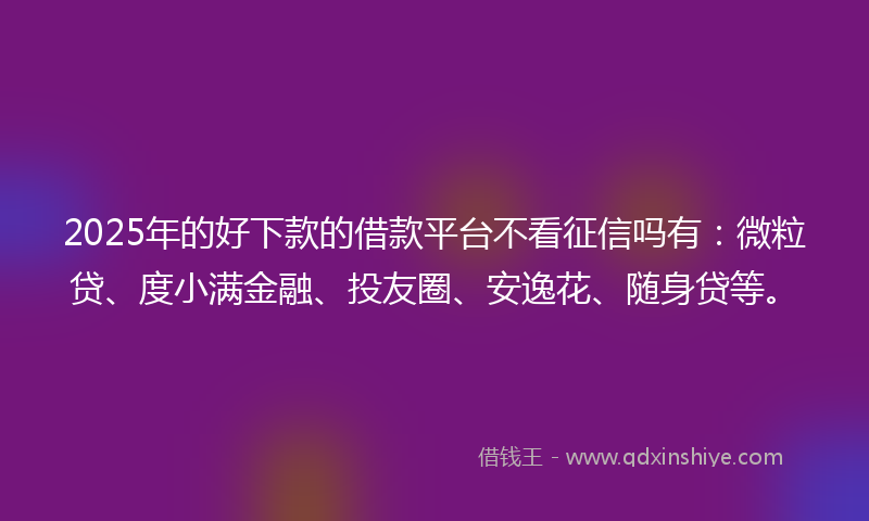 2025年的好下款的借款平台不看征信吗有：微粒贷、度小满金融、投友圈、安逸花、随身贷等。