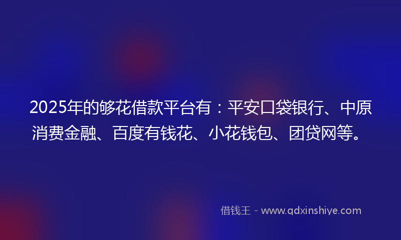 2025年的够花借款平台有：平安口袋银行、中原消费金融、百度有钱花、小花钱包、团贷网等。
