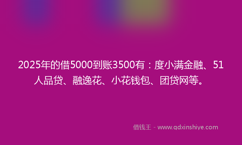 2025年的借5000到账3500有：度小满金融、51人品贷、融逸花、小花钱包、团贷网等。