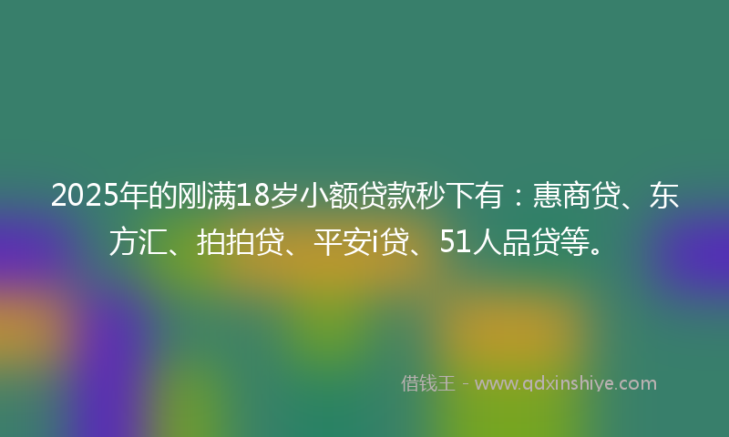2025年的刚满18岁小额贷款秒下有：惠商贷、东方汇、拍拍贷、平安i贷、51人品贷等。