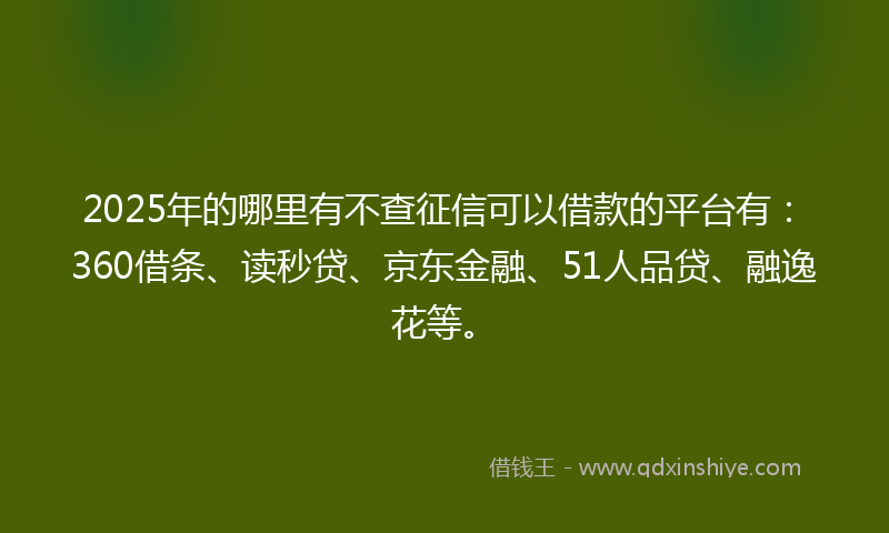 2025年的哪里有不查征信可以借款的平台有：360借条、读秒贷、京东金融、51人品贷、融逸花等。