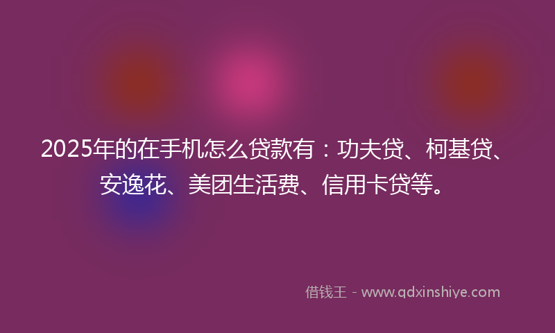 2025年的在手机怎么贷款有：功夫贷、柯基贷、安逸花、美团生活费、信用卡贷等。