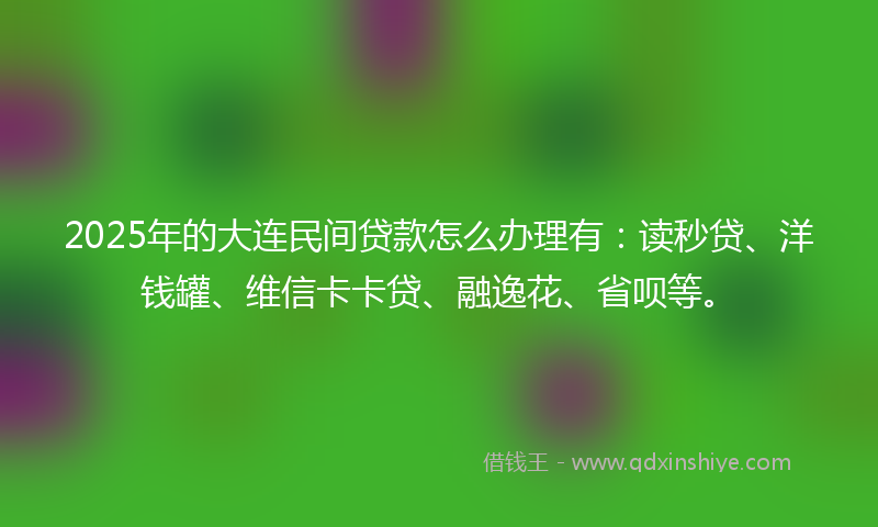 2025年的大连民间贷款怎么办理有：读秒贷、洋钱罐、维信卡卡贷、融逸花、省呗等。
