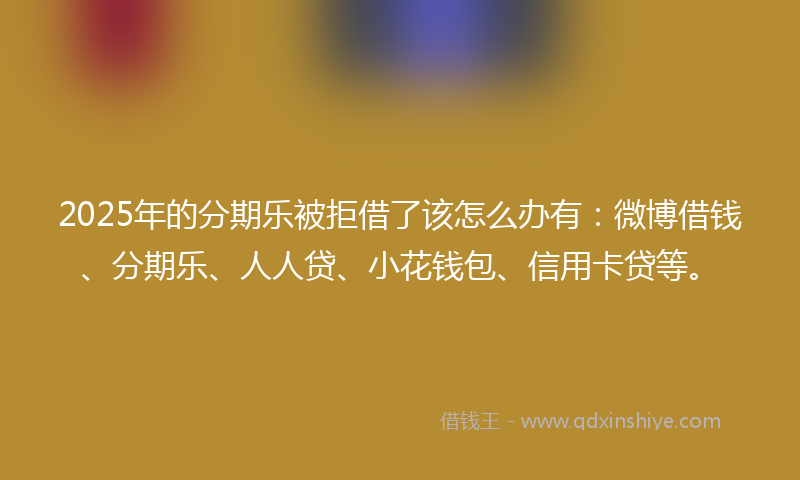 2025年的分期乐被拒借了该怎么办有：微博借钱、分期乐、人人贷、小花钱包、信用卡贷等。