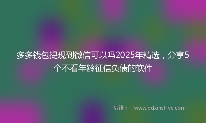 多多钱包提现到微信可以吗2025年精选，分享5个不看年龄征信负债的软件