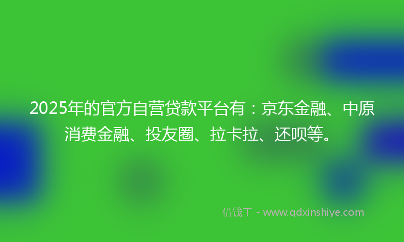 2025年的官方自营贷款平台有：京东金融、中原消费金融、投友圈、拉卡拉、还呗等。