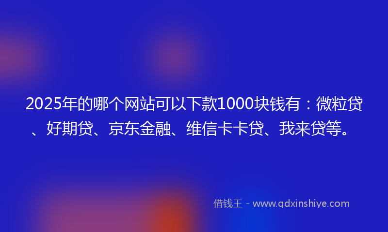 2025年的哪个网站可以下款1000块钱有：微粒贷、好期贷、京东金融、维信卡卡贷、我来贷等。