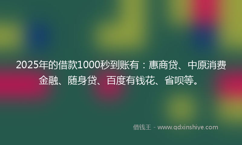 2025年的借款1000秒到账有：惠商贷、中原消费金融、随身贷、百度有钱花、省呗等。