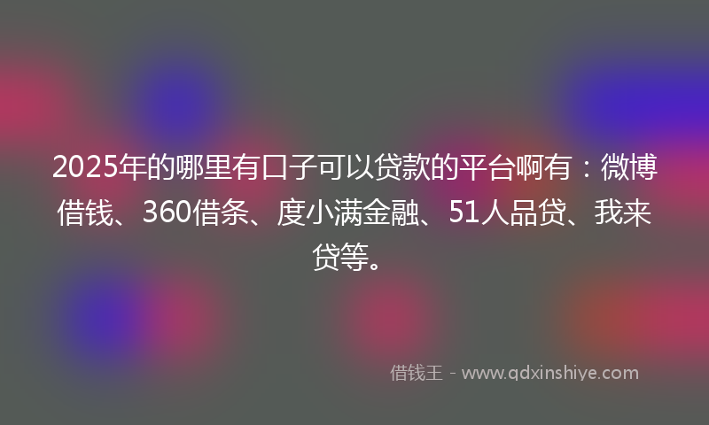 2025年的哪里有口子可以贷款的平台啊有：微博借钱、360借条、度小满金融、51人品贷、我来贷等。