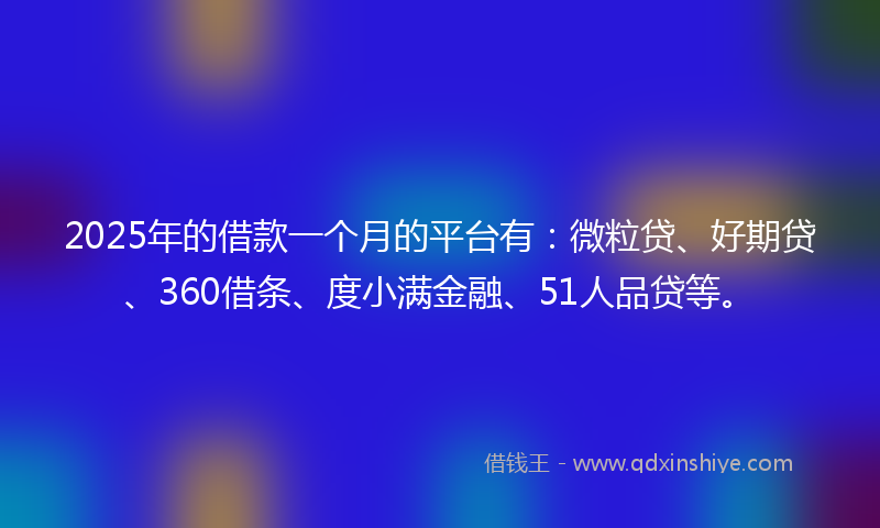2025年的借款一个月的平台有：微粒贷、好期贷、360借条、度小满金融、51人品贷等。