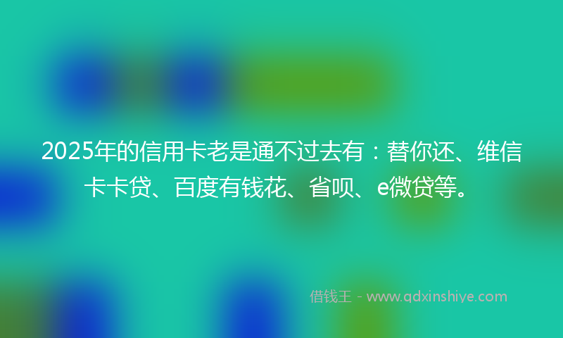 2025年的信用卡老是通不过去有：替你还、维信卡卡贷、百度有钱花、省呗、e微贷等。