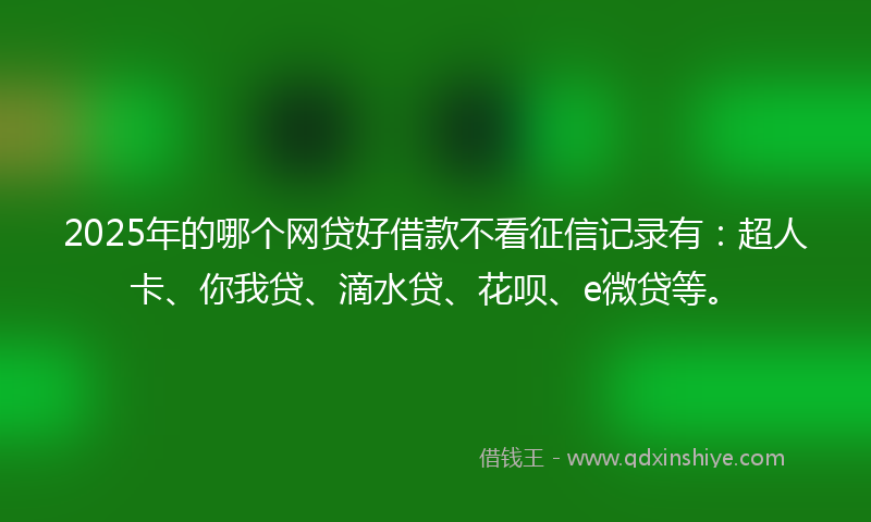 2025年的哪个网贷好借款不看征信记录有：超人卡、你我贷、滴水贷、花呗、e微贷等。