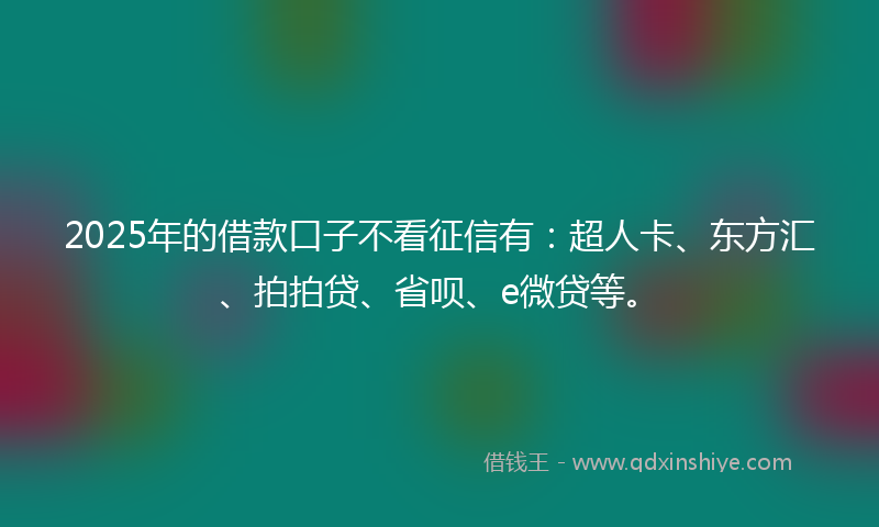2025年的借款口子不看征信有：超人卡、东方汇、拍拍贷、省呗、e微贷等。