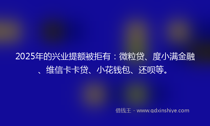 2025年的兴业提额被拒有：微粒贷、度小满金融、维信卡卡贷、小花钱包、还呗等。