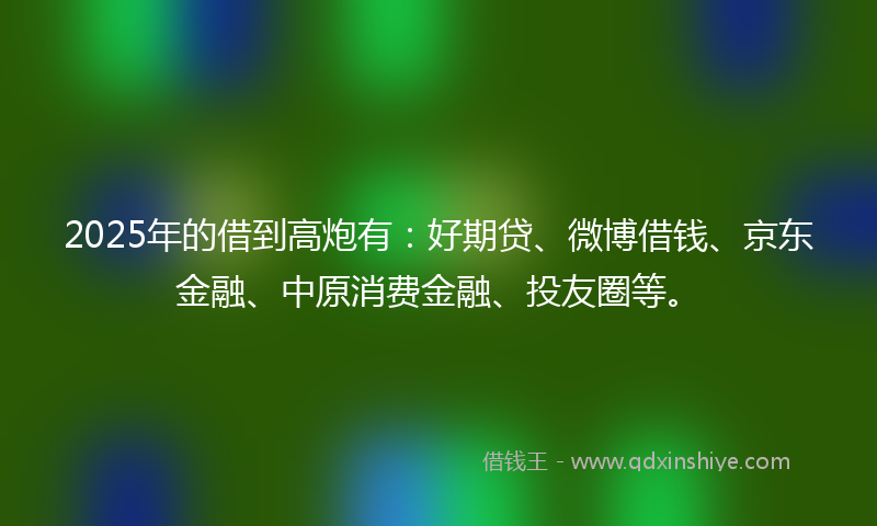 2025年的借到高炮有：好期贷、微博借钱、京东金融、中原消费金融、投友圈等。