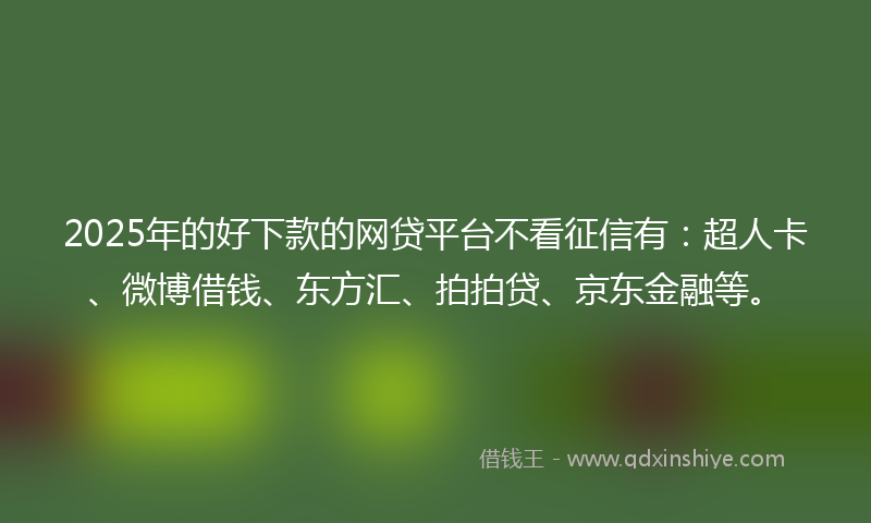2025年的好下款的网贷平台不看征信有：超人卡、微博借钱、东方汇、拍拍贷、京东金融等。