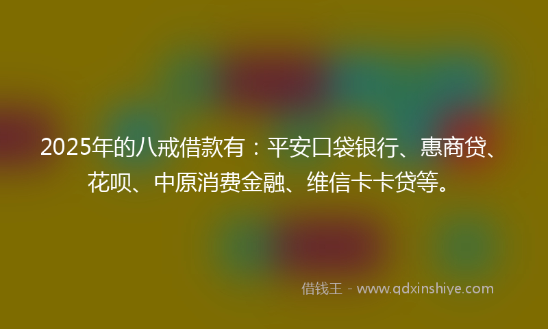 2025年的八戒借款有：平安口袋银行、惠商贷、花呗、中原消费金融、维信卡卡贷等。