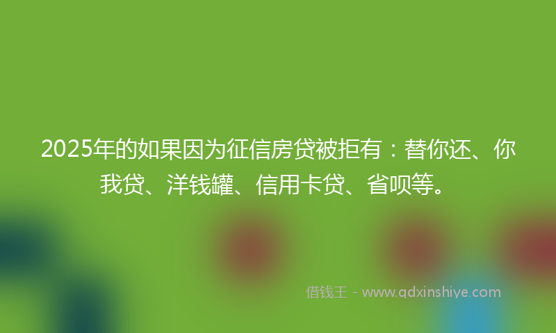 2025年的如果因为征信房贷被拒有：替你还、你我贷、洋钱罐、信用卡贷、省呗等。